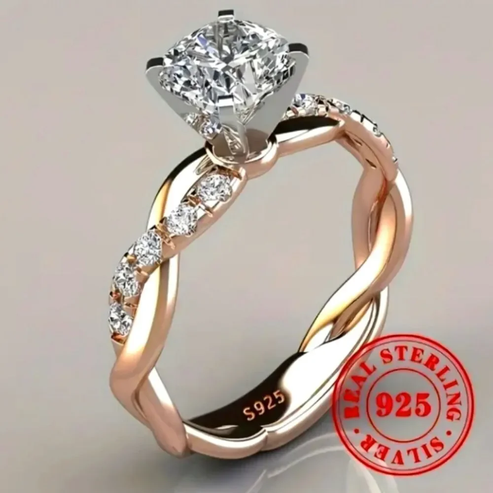 S925 Sterling silver Two-tone halo diamond wedding ring